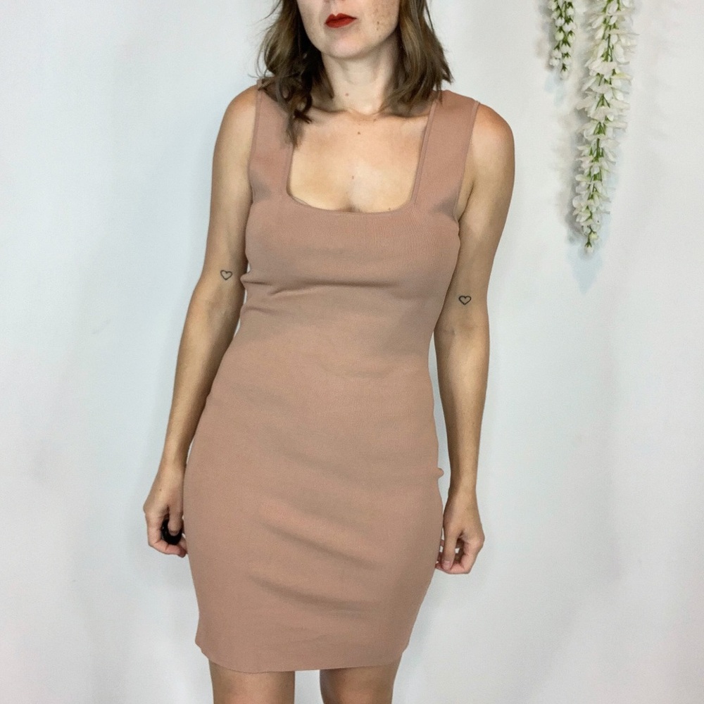 ZARA ribbed knit dress square neck sleeveless 1263